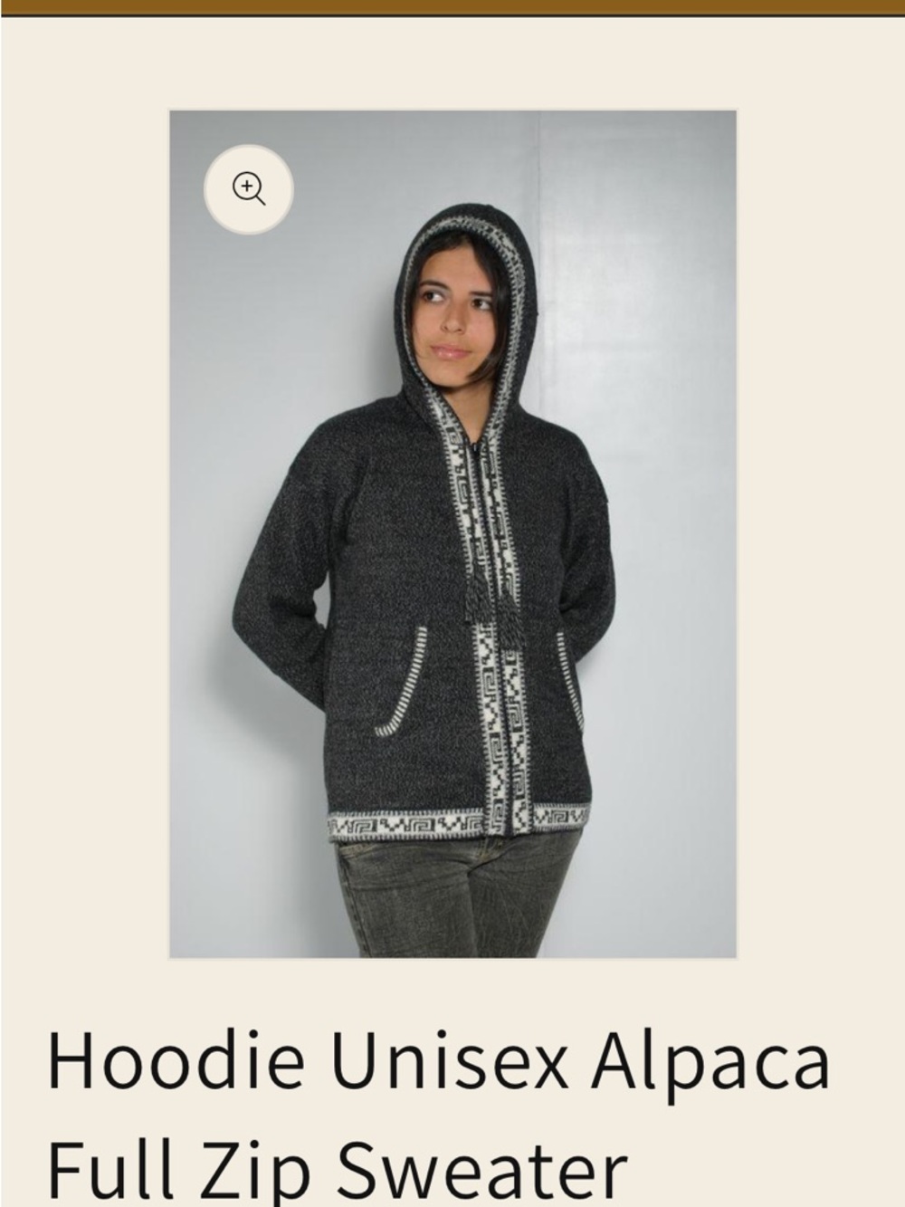 Unisex Alpaca Full-Zip Hoodie Sweater - Navy with light blue and white accents